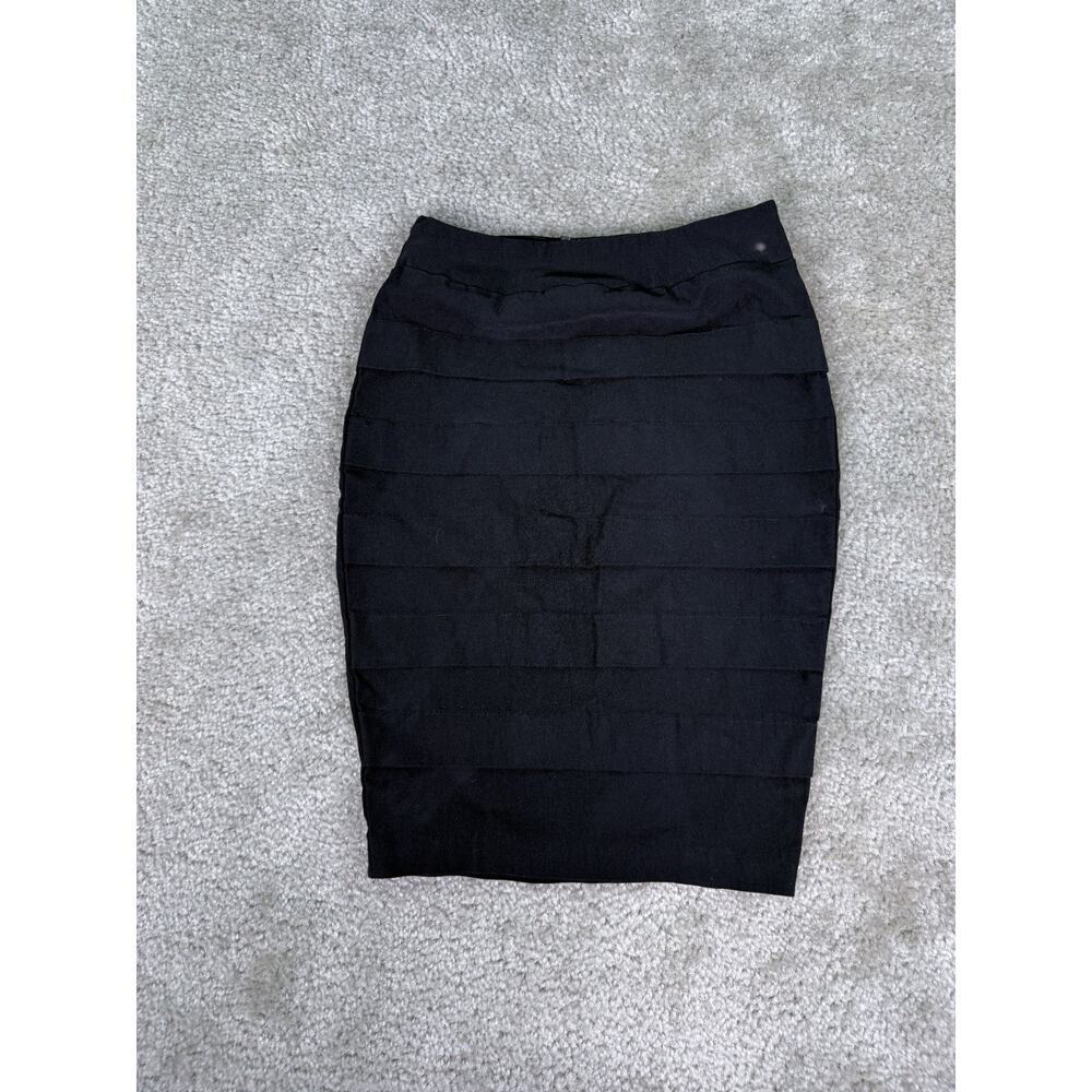 IZ Byer XS Black Mini Skirt Stretch With Folds Office Career Party C993
